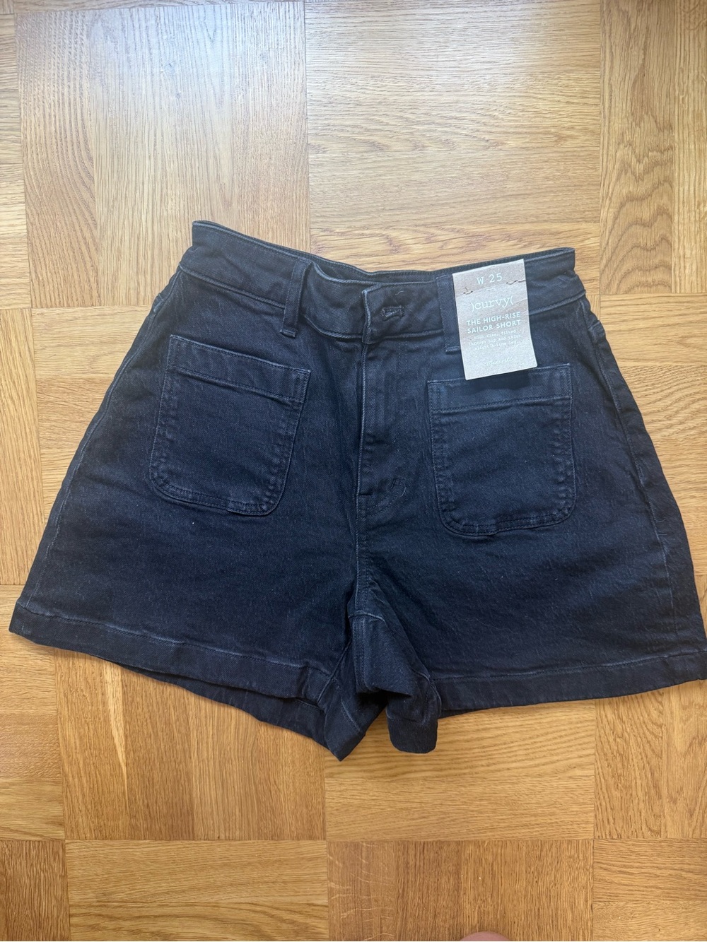 NWT Madewell Curvy High Rise Sailor Shorts Black W25 Jean Short Jorts